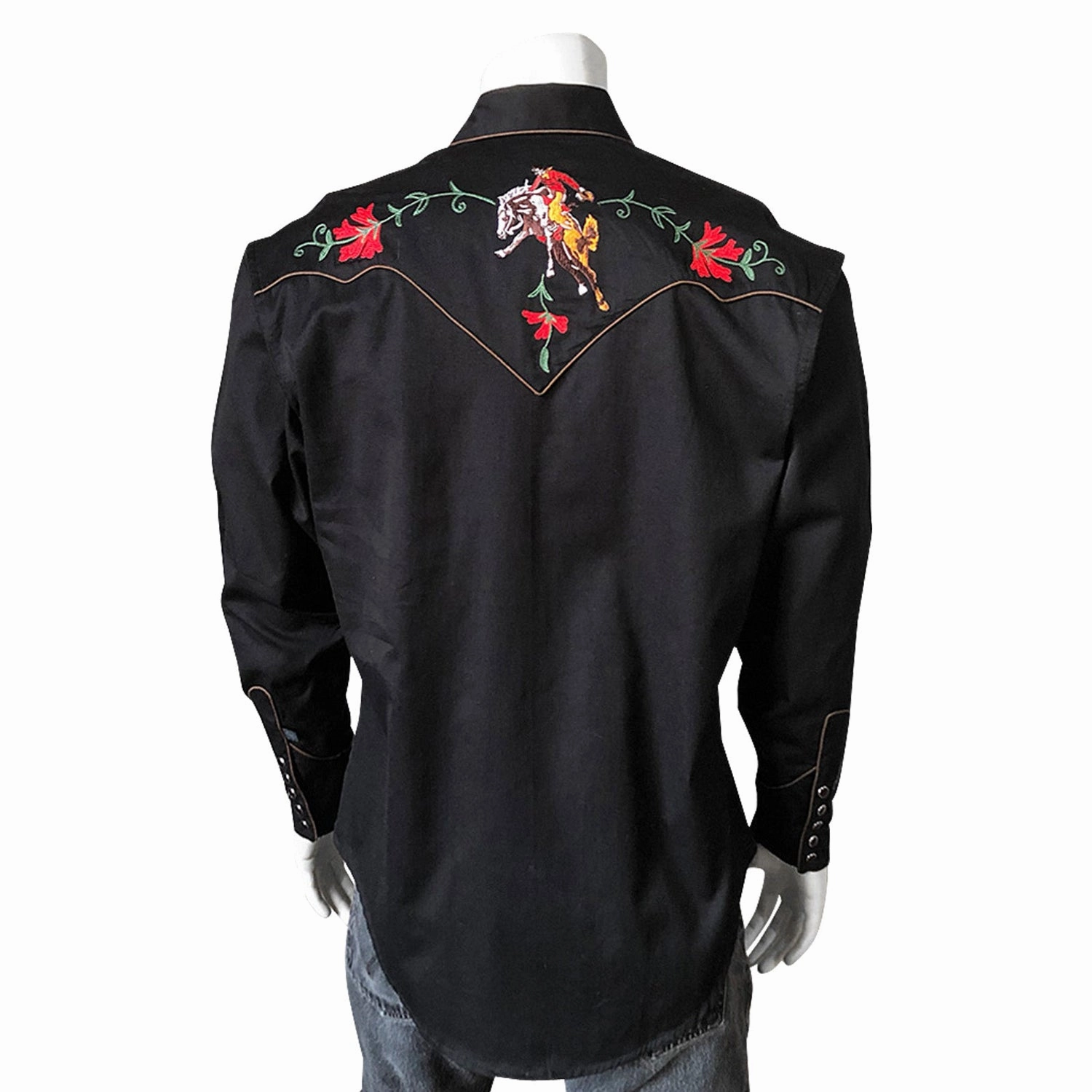 Rockmount Mens Black 100% Cotton Vintage Bronc Embroidered L/S Shirt Year-Round Favorite