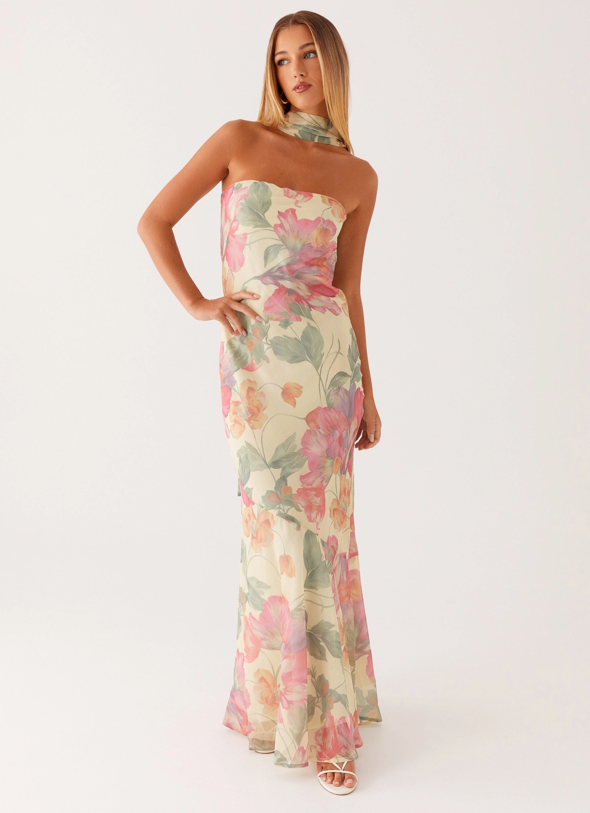 Under The Pagoda Maxi Dress - Yellow Peony Tear-resistant Boxy-Style