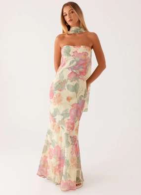Free Shape Matte Fabric Under The Pagoda Maxi Dress - Yellow Peony