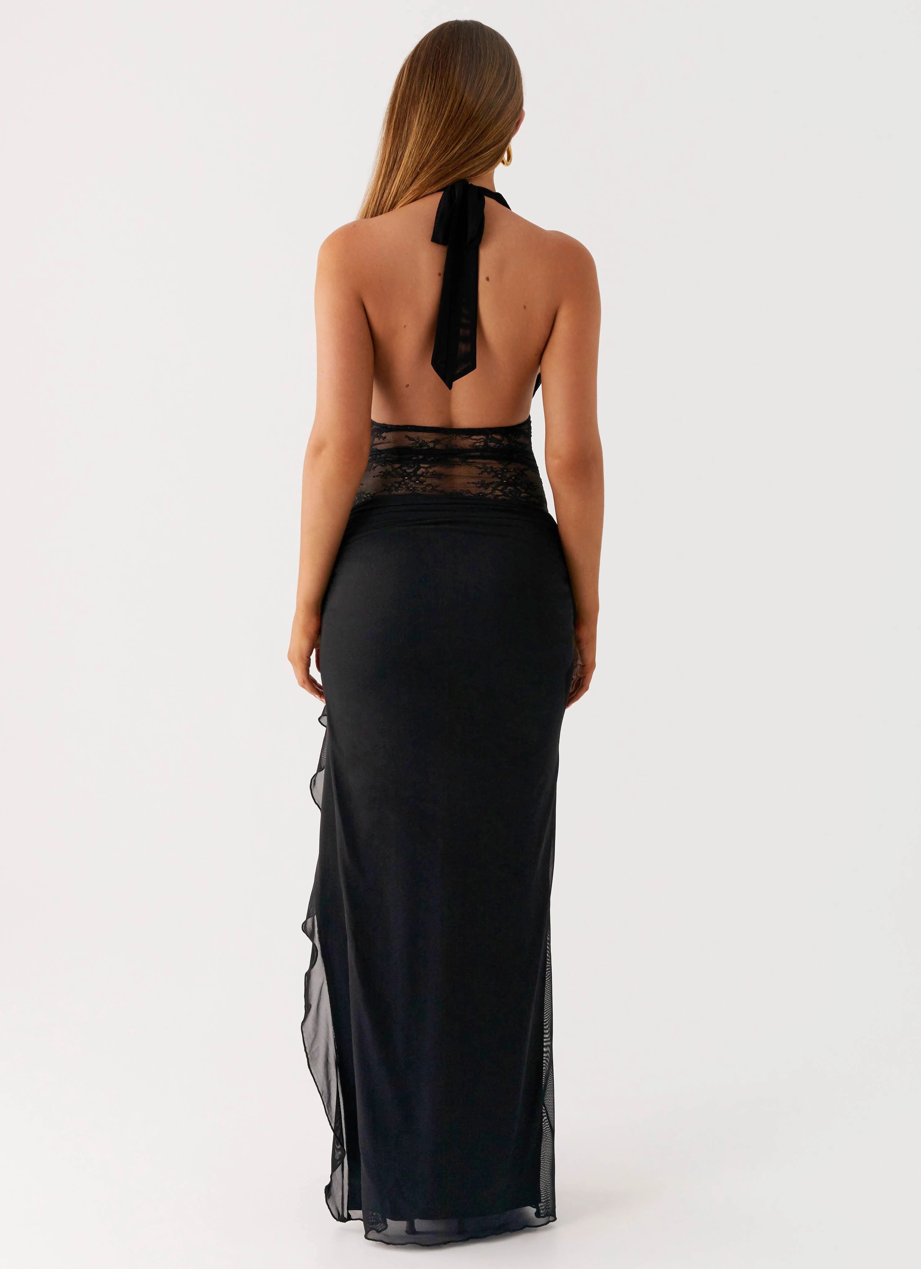 Wrenna Halter Neck Maxi Dress - Black wrap waist