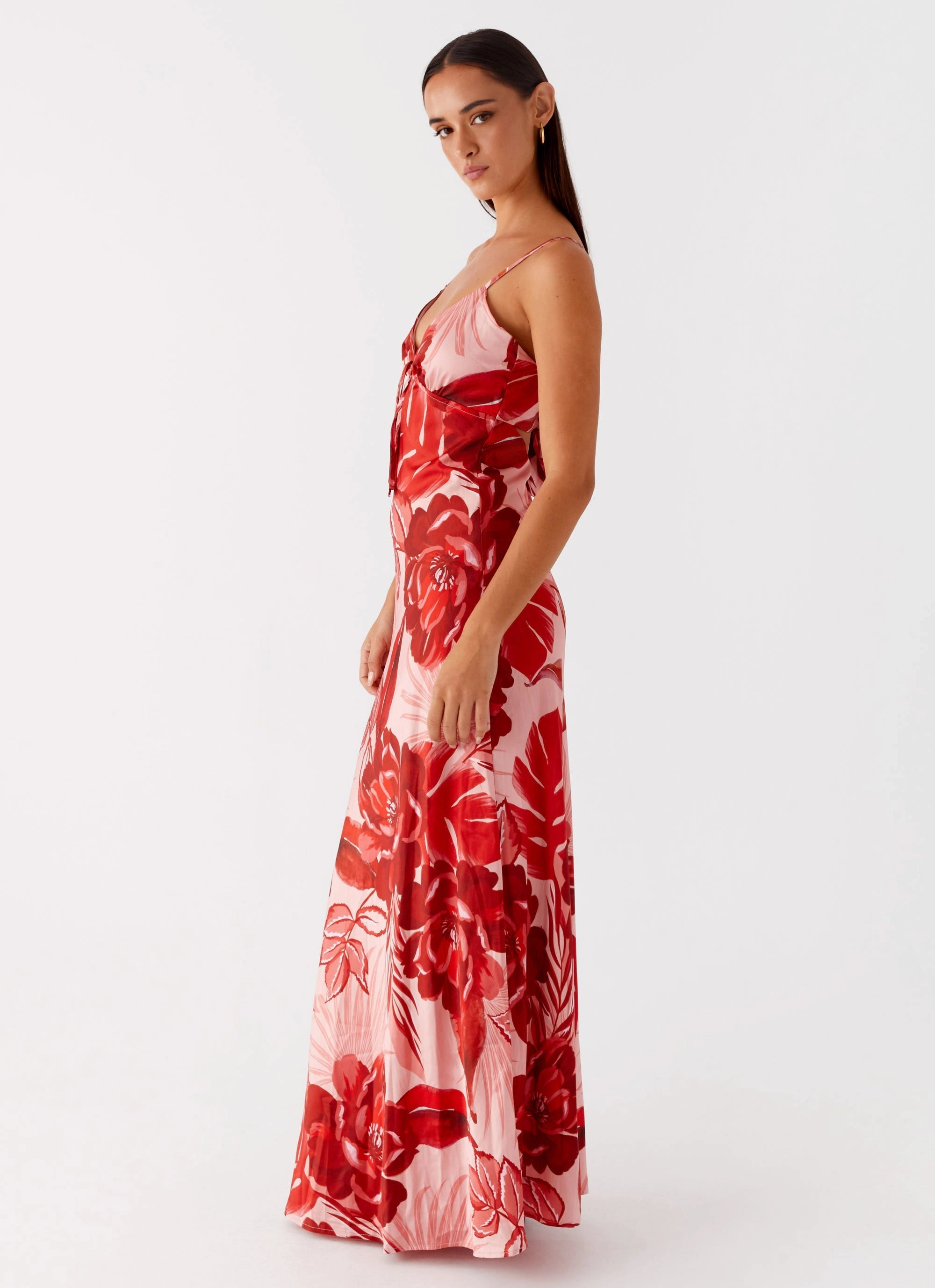 Bright Feel Bold Pattern Flora Satin Maxi Dress - Sicily Sunsets Print