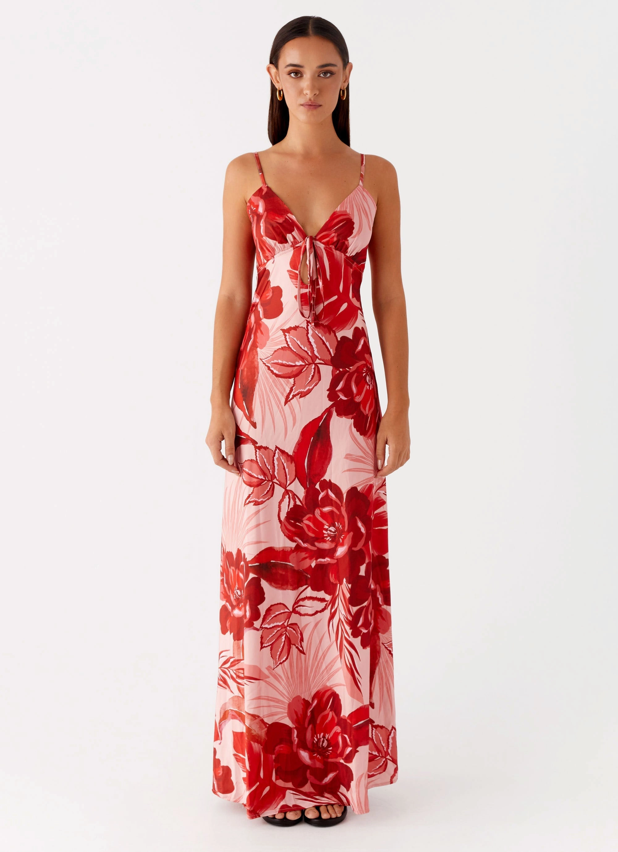 Flora Satin Maxi Dress - Sicily Sunsets Print Nature Inspired Daytime Mood