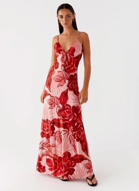 EcoFriendlyDye Day Romance Flora Satin Maxi Dress - Sicily Sunsets Print
