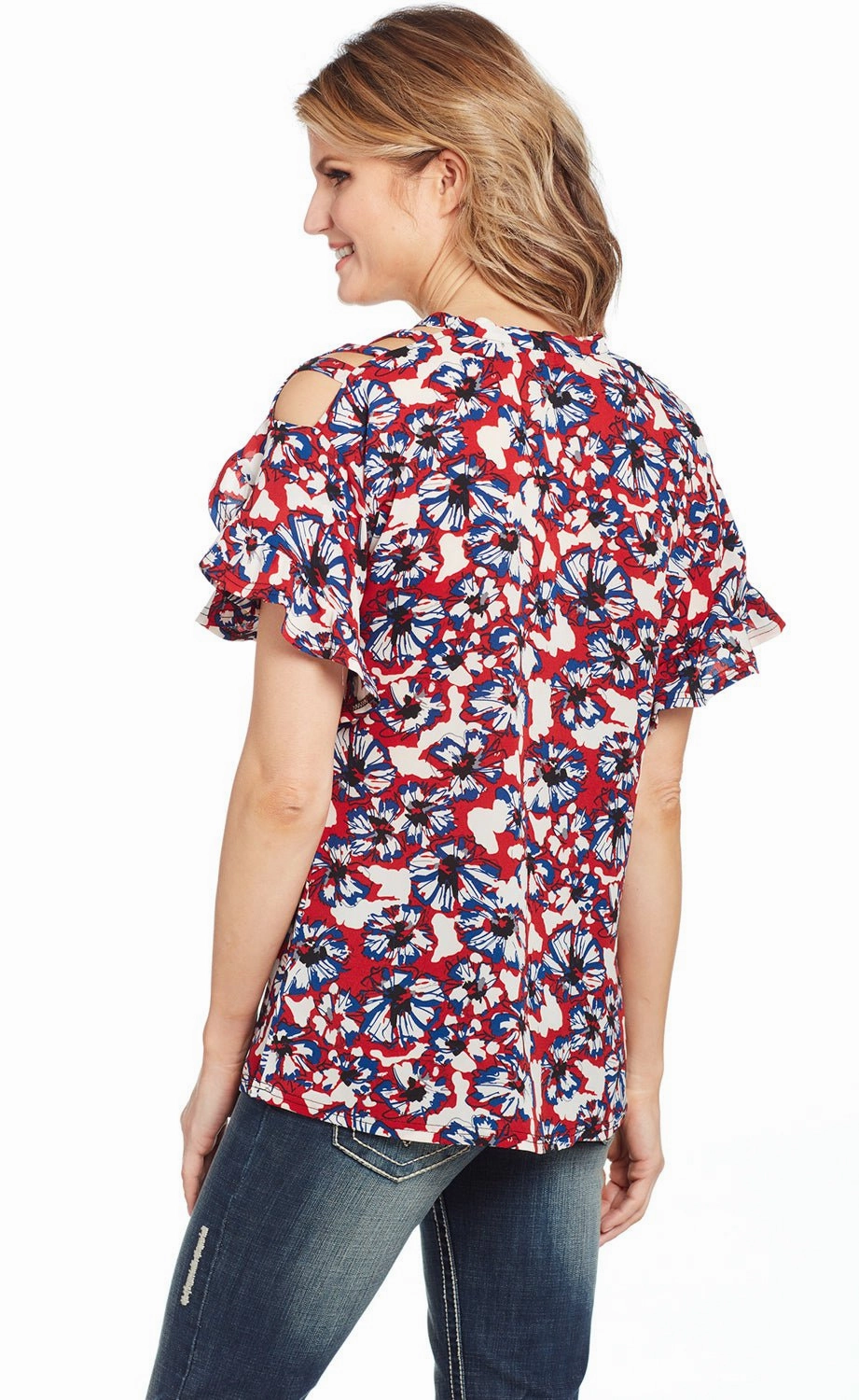 Black Tie Optional Cowgirl Up Womens Multi-Color Polyester Floral Blouse S/S