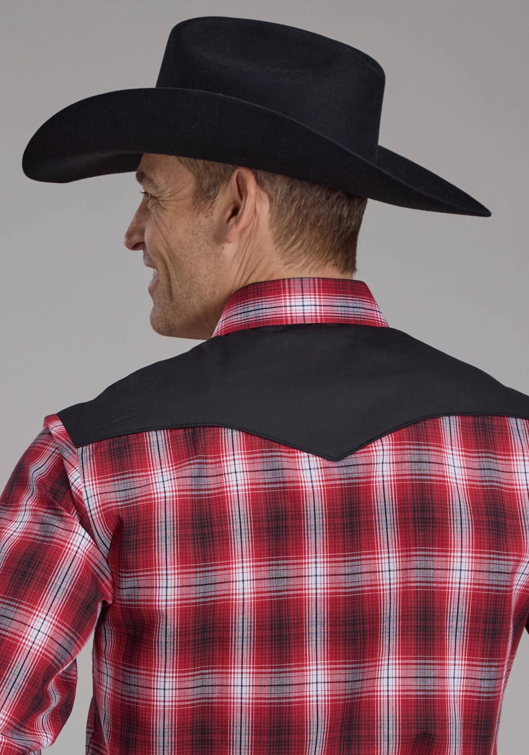 Bold Pattern No Slip Shoulder Grips Roper Mens 2131 Plaid Retro Red/White Cotton Blend L/S Shirt