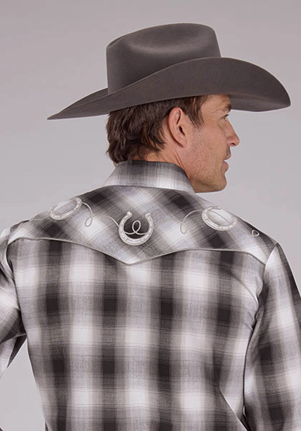 Versatile Piece Holiday Special Roper Mens 2486 Yoked Horseshoe Grey/Black/White Cotton Blend L/S Shirt