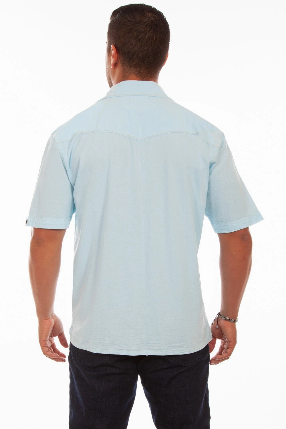 Standalone Option Non Restrictive Armhole Scully Mens Aqua Sky 100% Cotton Palm S/S Shirt
