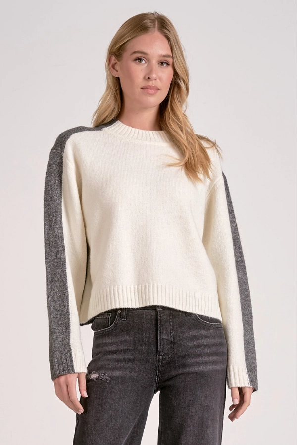 Colorblock Cropped Sweater Loose Weave