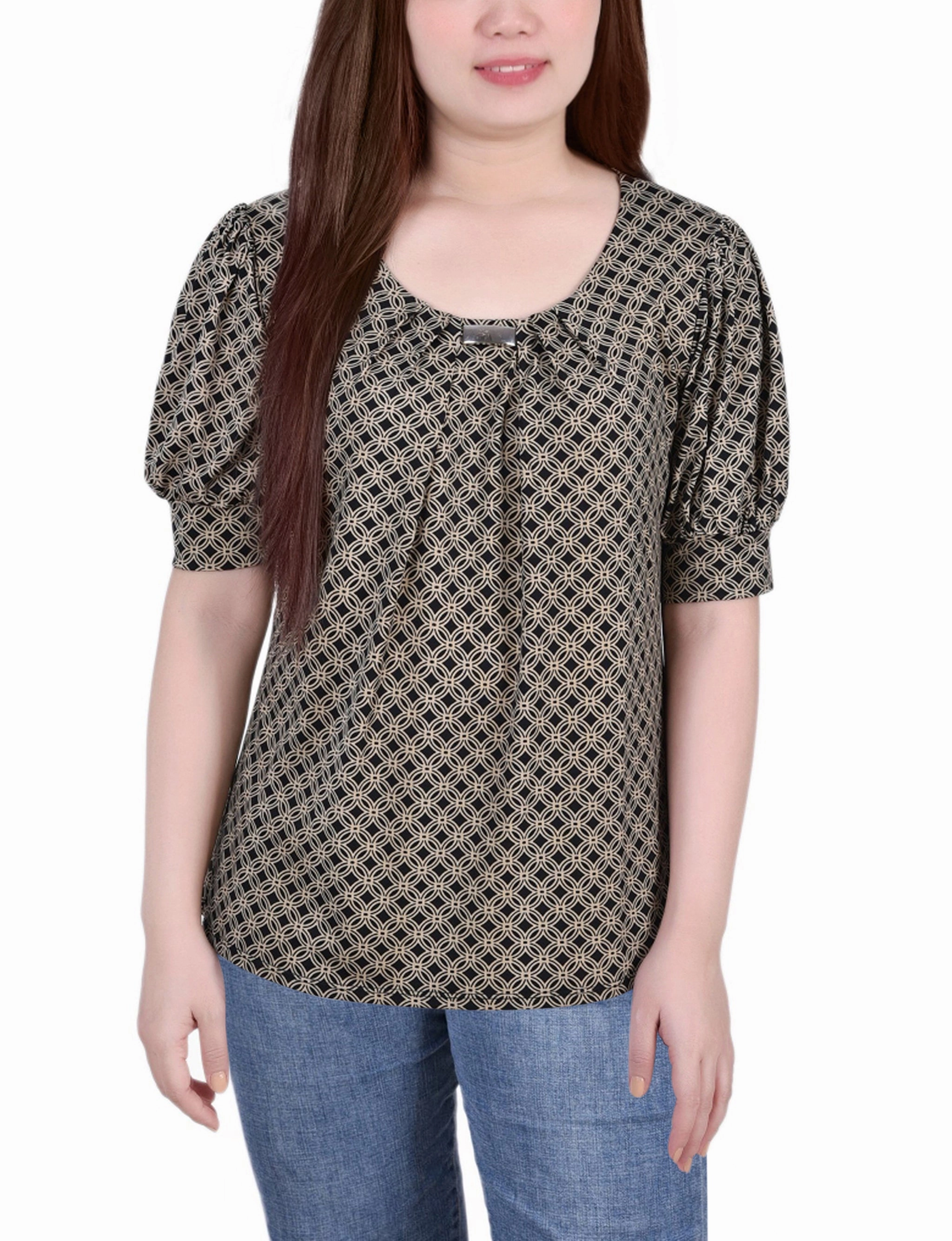 Biodegradable Fiber Short Sleeve Balloon Sleeve Top