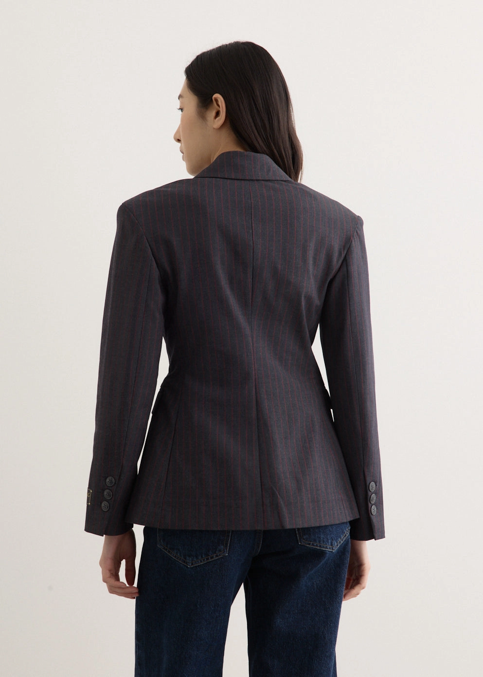 Stretch Stripe Blazer Anti Pilling Stand Up Collar