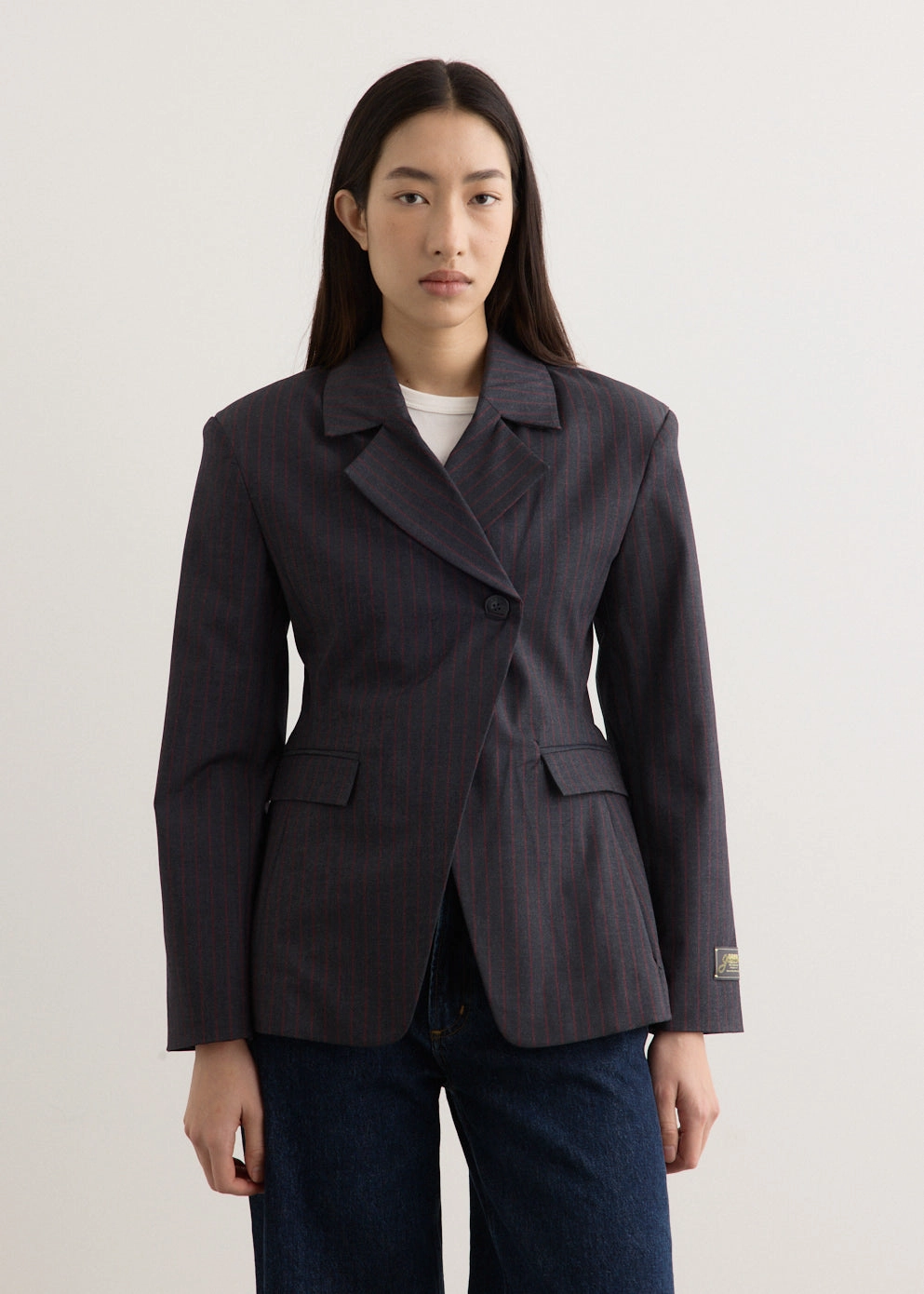 Ethical Manufacturing High Collar Windguard Stretch Stripe Blazer