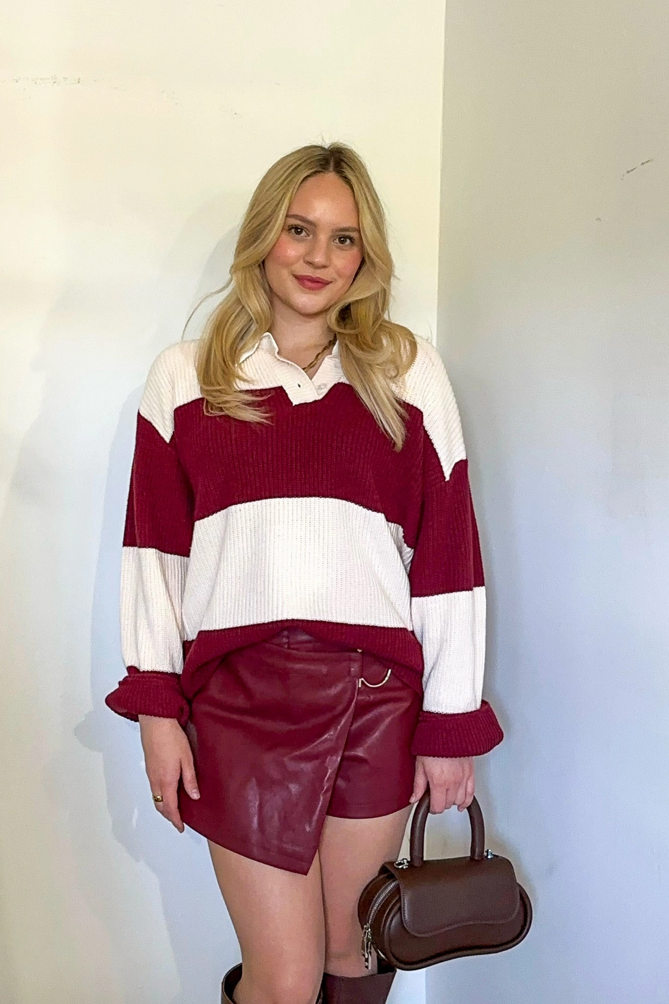 Ventilated Underarm Effortless Wear Striped Polo Sweater