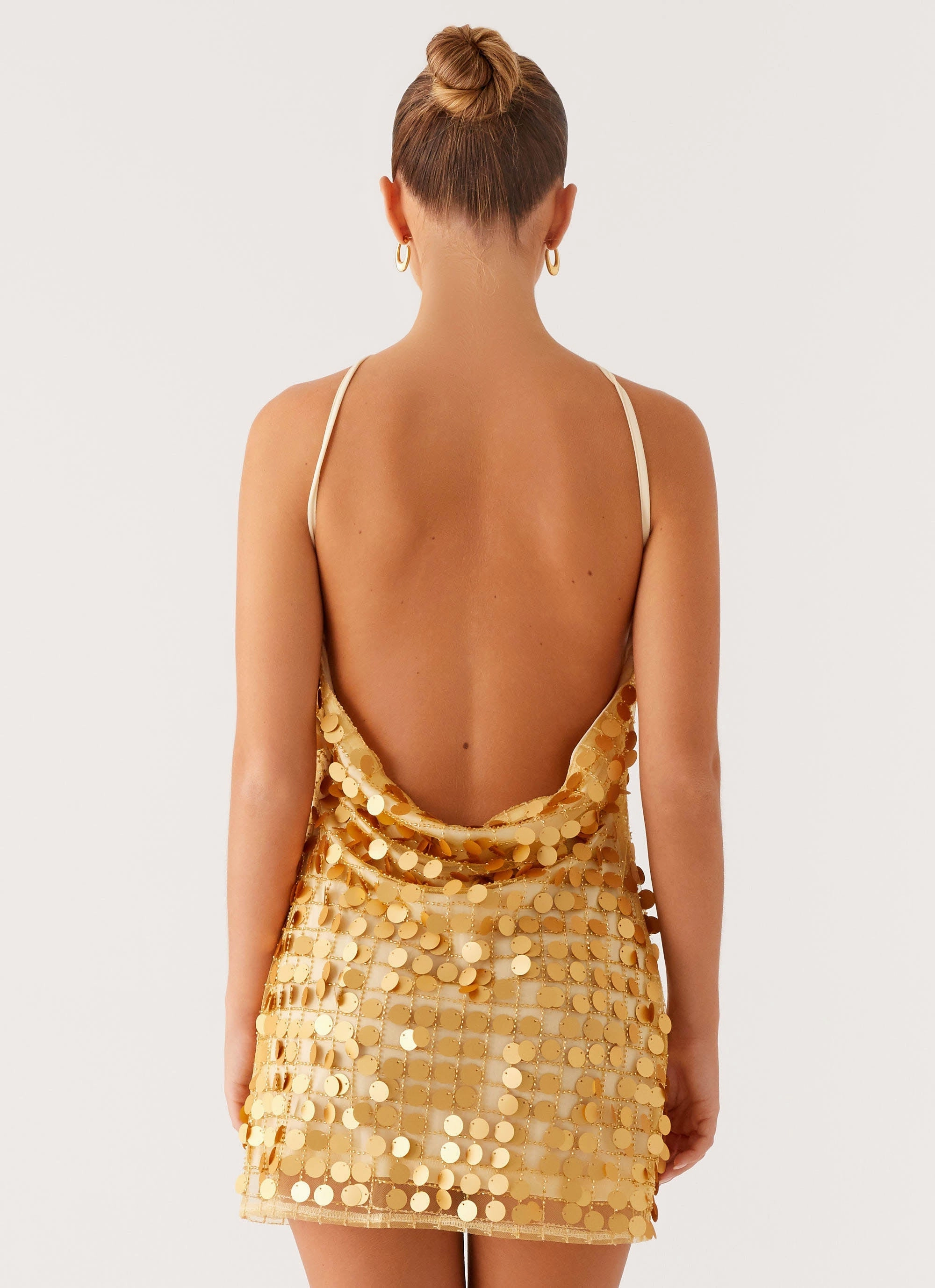 Clean Flow Sleek Drape Xander Sequin Mini Dress - Gold