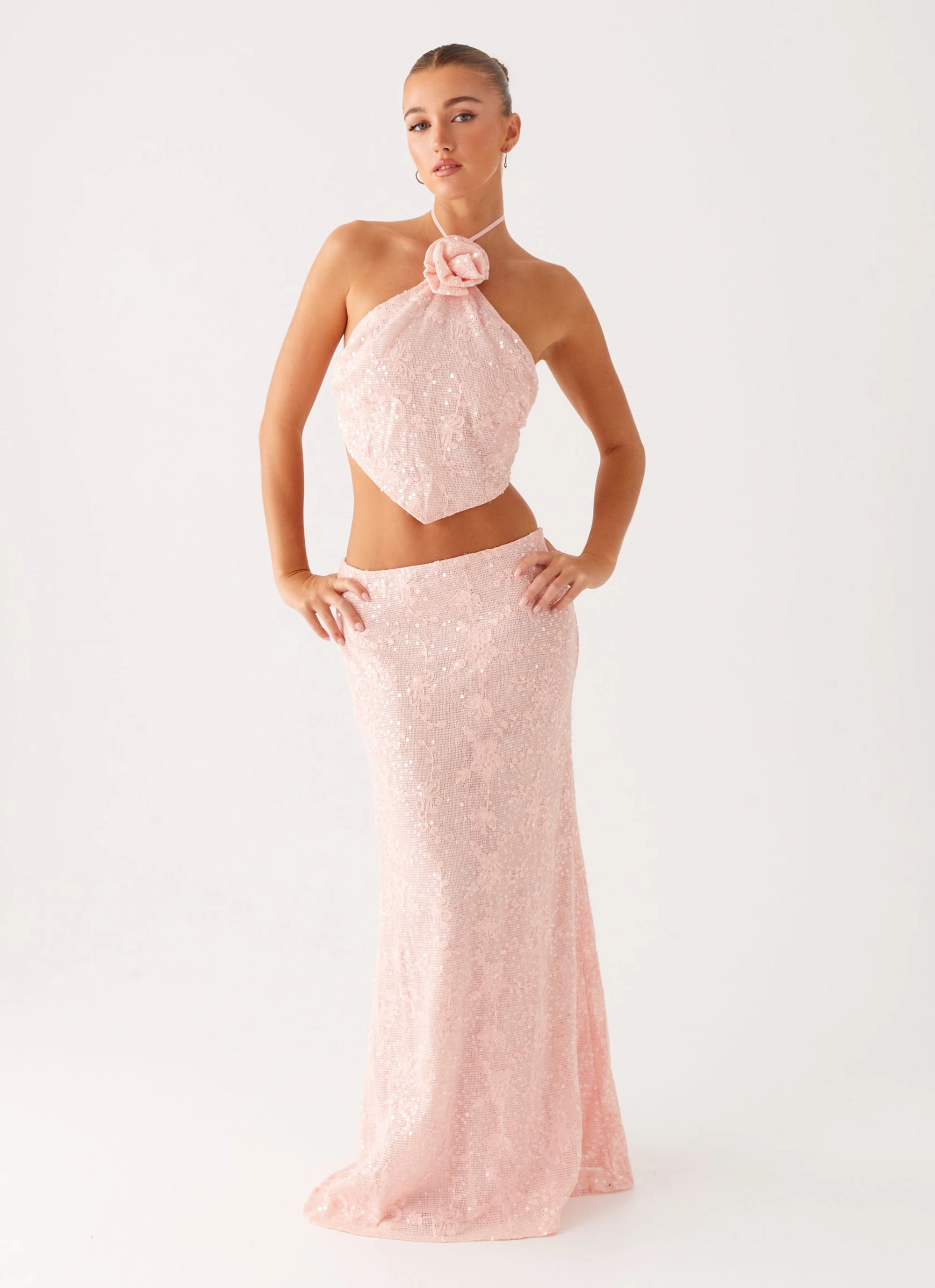 Built In Shorts Nico Sequin Maxi Skirt - Pink