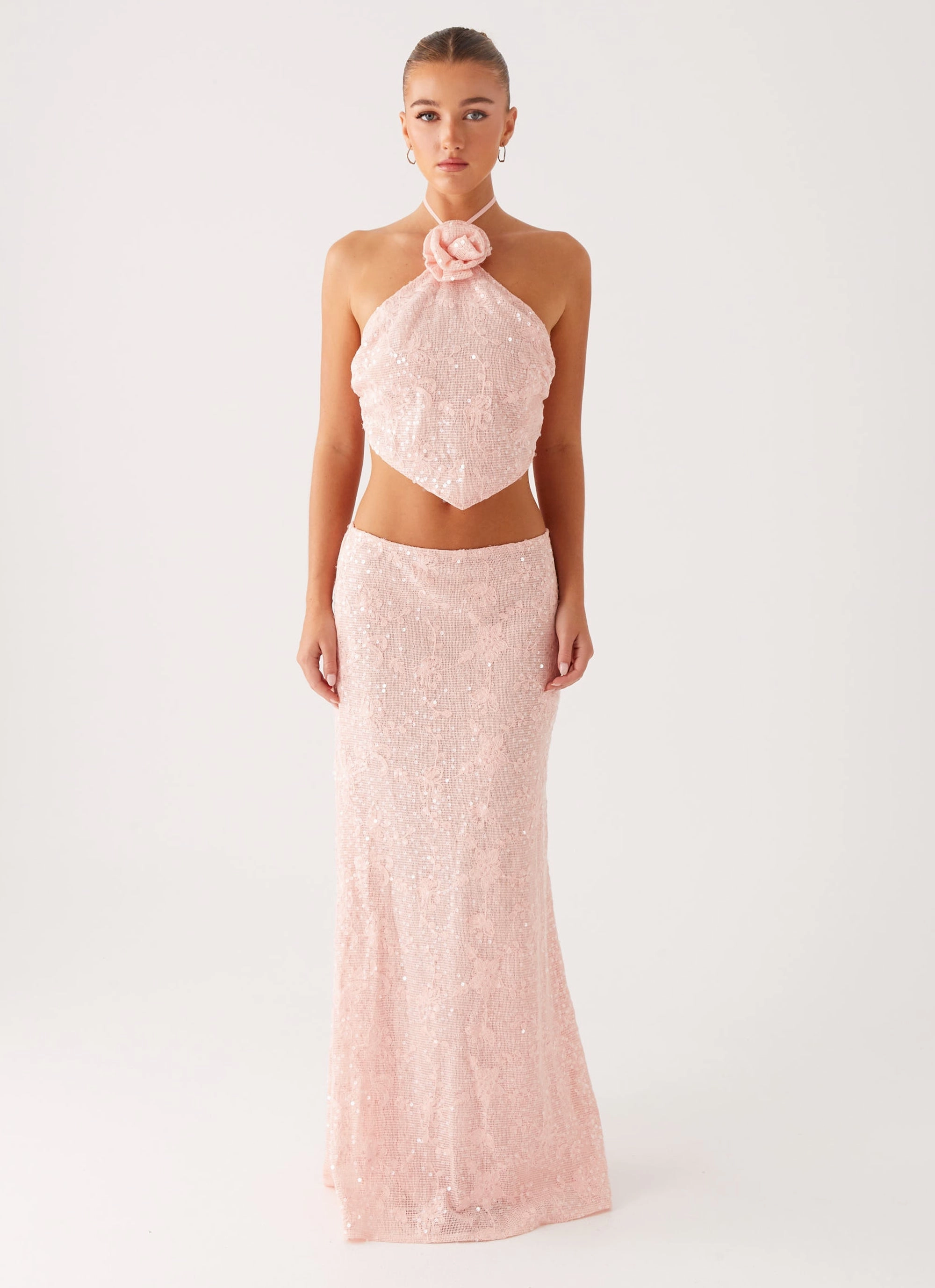 Layered Structure Street Vibe Nico Sequin Maxi Skirt - Pink