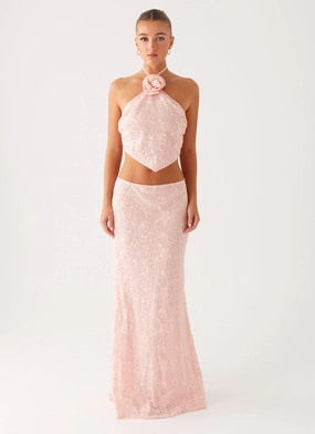 Layered Structure Street Vibe Nico Sequin Maxi Skirt - Pink