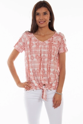 Anti Odor Treatment Scully Womens Rose Polyester Lattice S/S Blouse