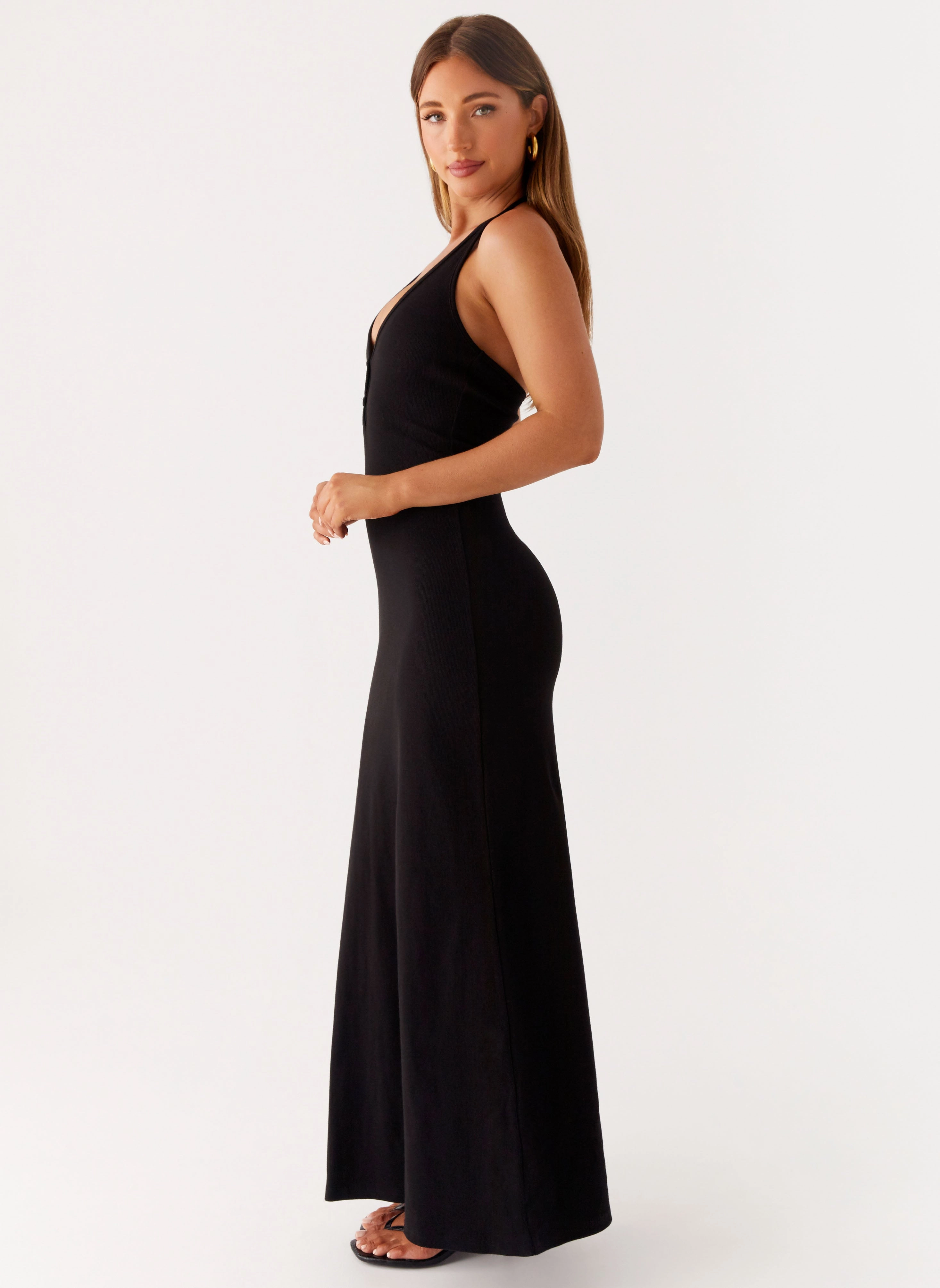 Yaselle Button Front Maxi Dress - Black Breezy Style