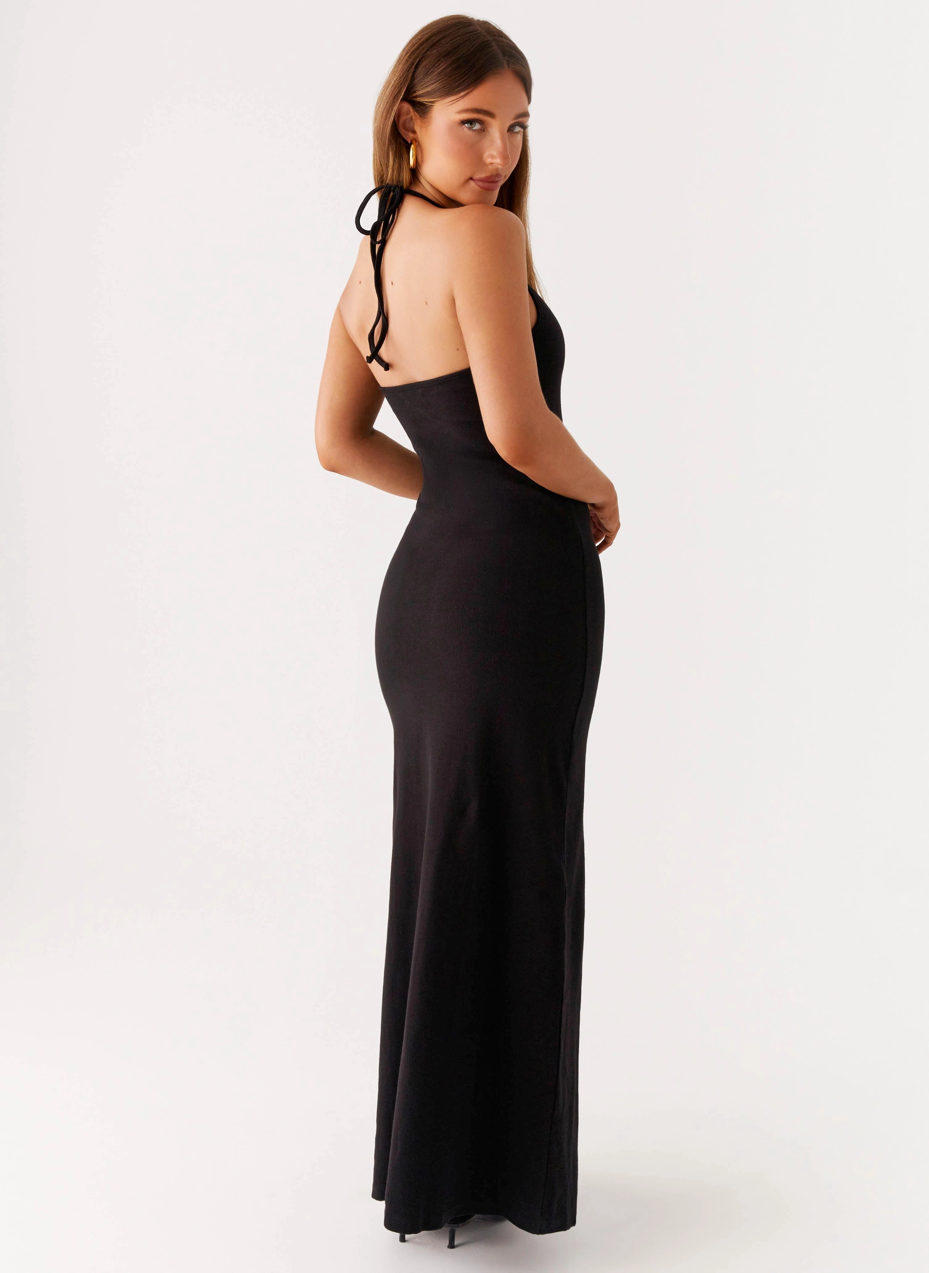 Yaselle Button Front Maxi Dress - Black Elegant Outline Saturated Hue