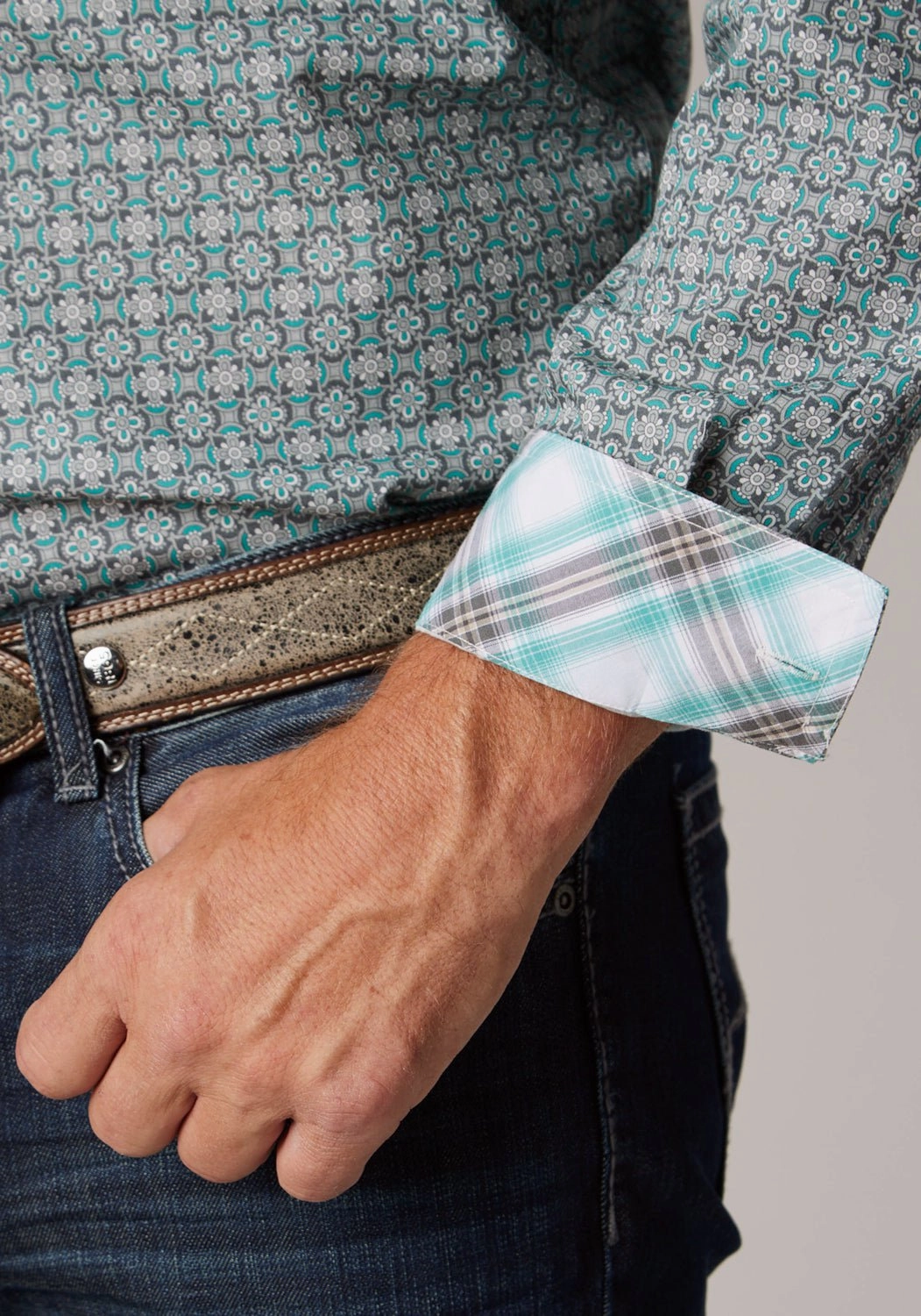 Roper Mens 2019 Silver Spring Grey 100% Cotton Btn L/S Shirt Anti Pilling Finish