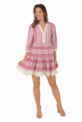 Magenta Bohemian 3/4 Sleeve Tiered Dress elegant design