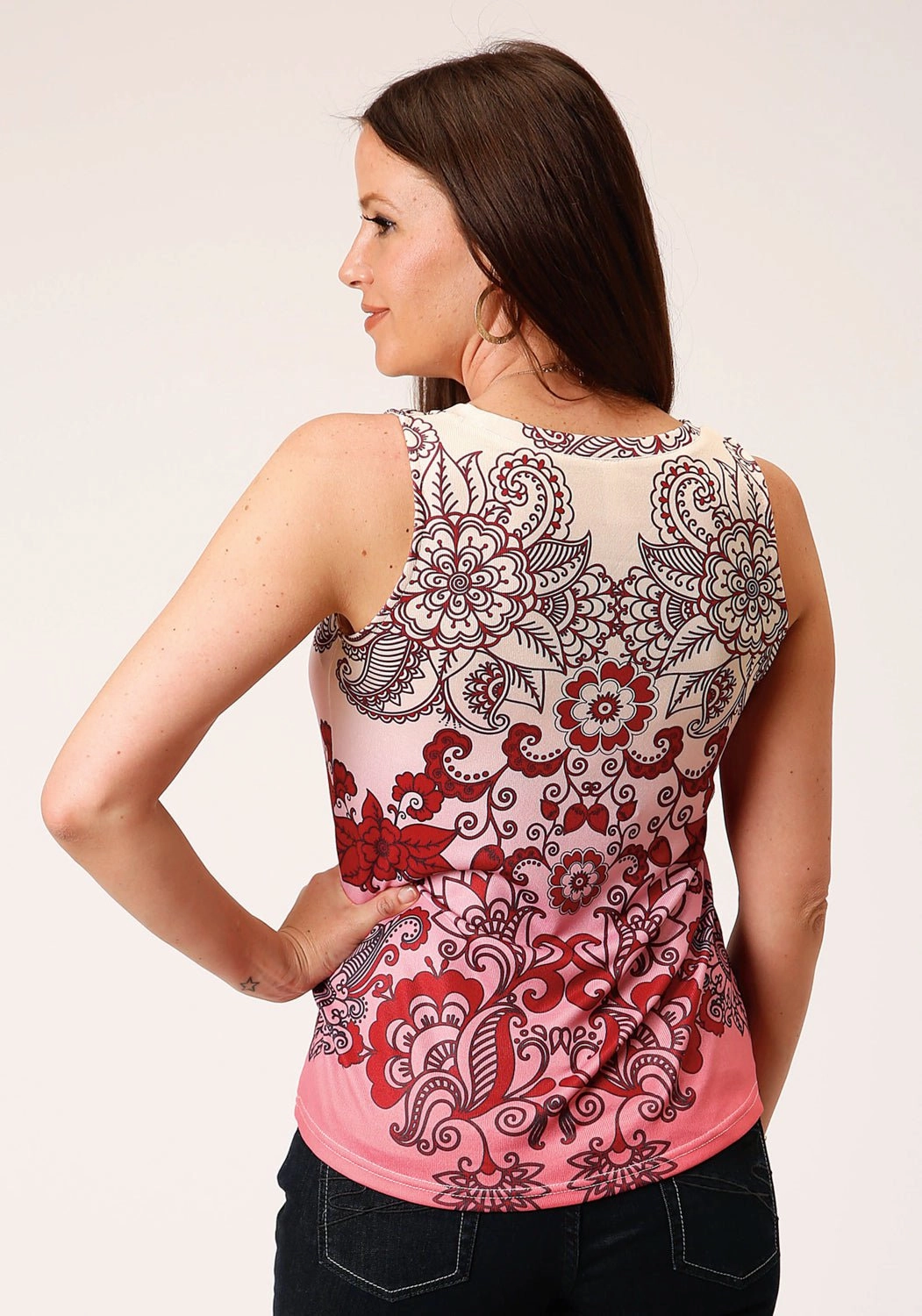 Roomy Cut Breathable mesh Roper Womens Sweater Jersey Multi-Color 95% Polyester/5% Spandex S/L Tank Top