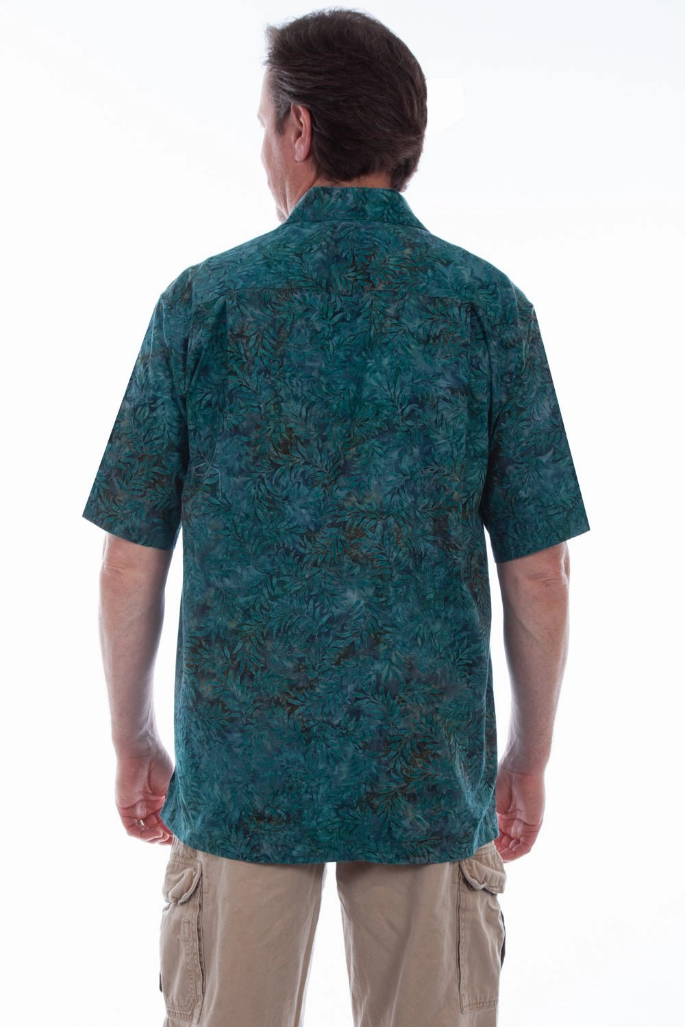 Scully Mens Deep Sea 100% Cotton Leaf Batik S/S Shirt Multipurpose Layering Fabric