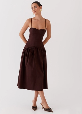Yvette Corset Midi Dress - Chocolate Scoop-Neck
