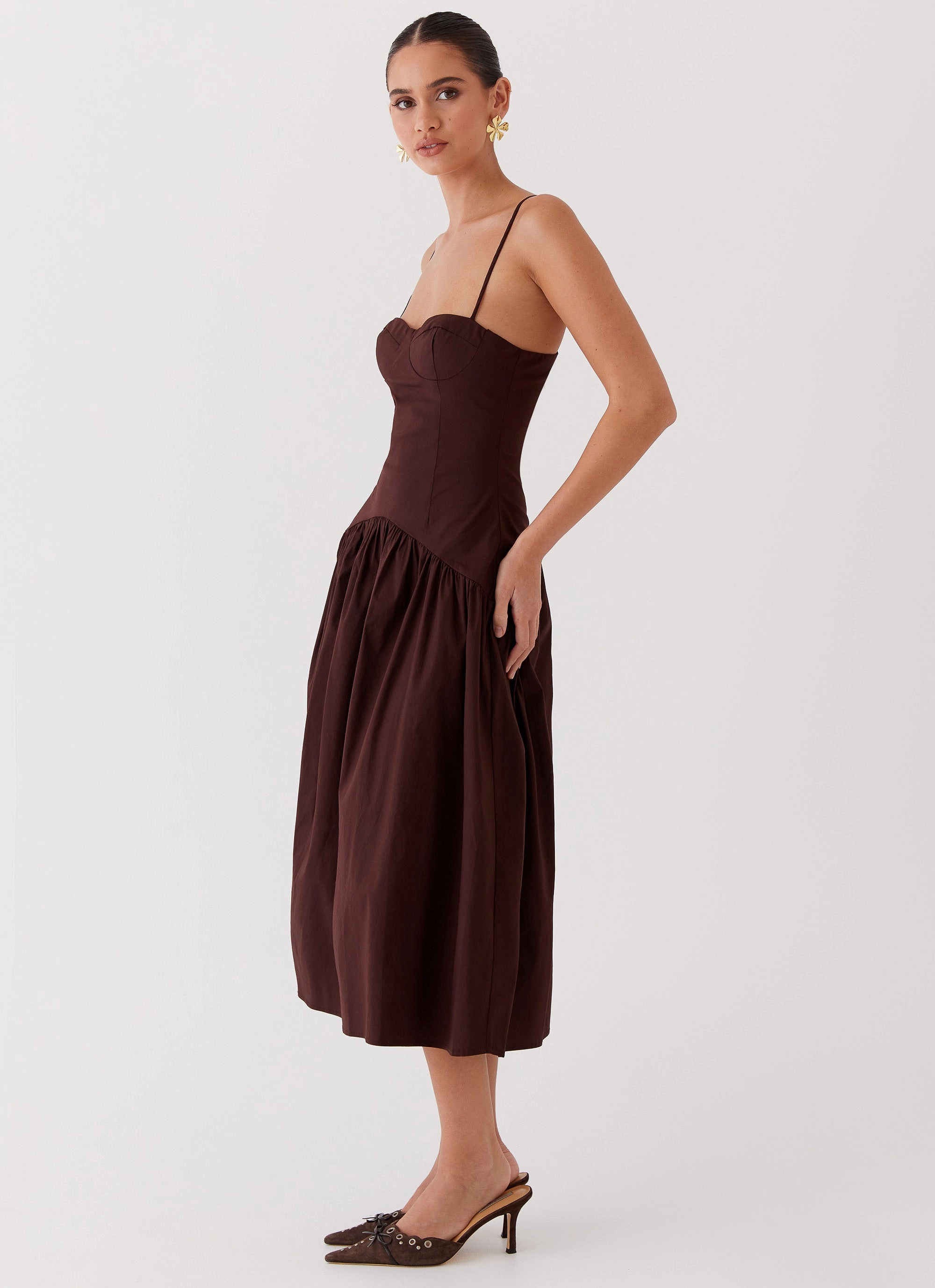 Feminine full-length gown Yvette Corset Midi Dress - Chocolate