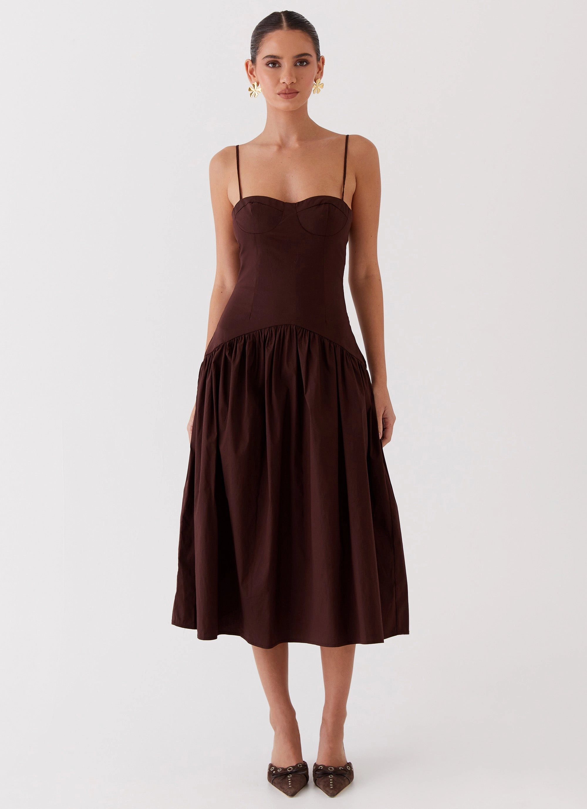 Designer-Label Timeless Soft Yvette Corset Midi Dress - Chocolate