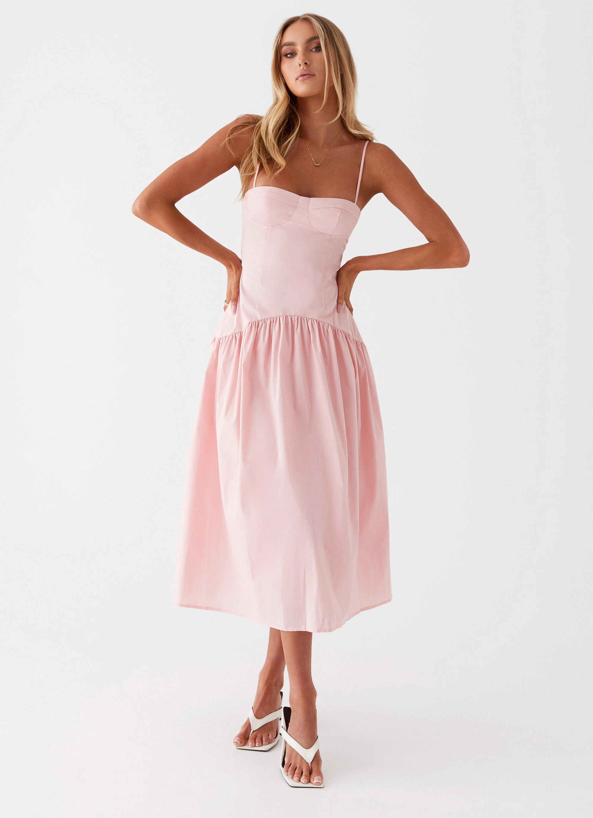 Yvette Corset Midi Dress - Pink Classic A-line design Leg-Lengthening