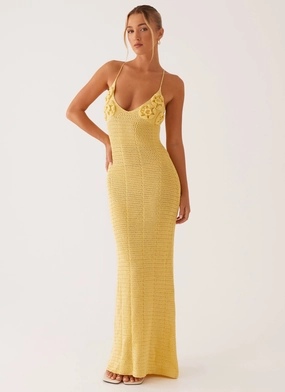Perfect Comfort Wear Zara Rose Crochet Maxi Dress - Yellow