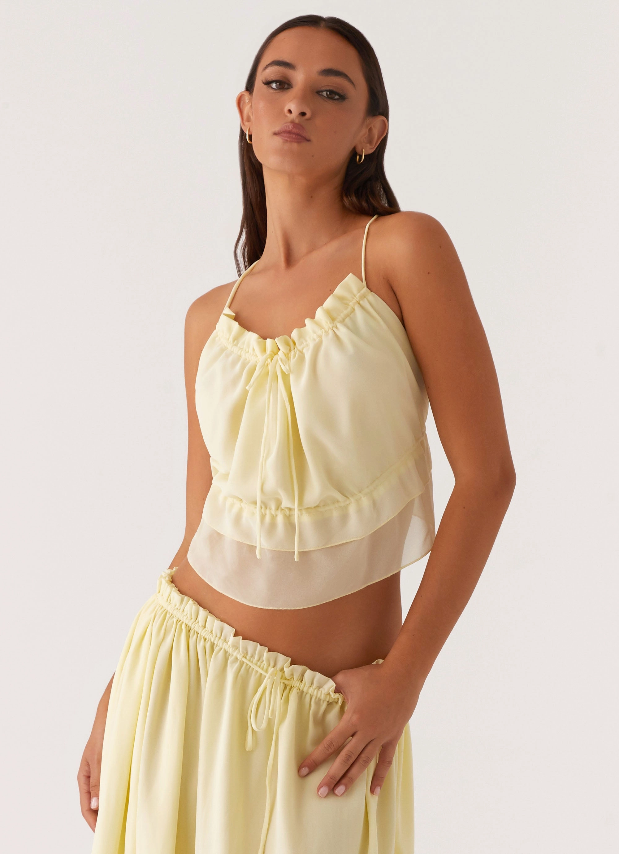 Double Chest Pocket Zaya Backless Top - Yellow