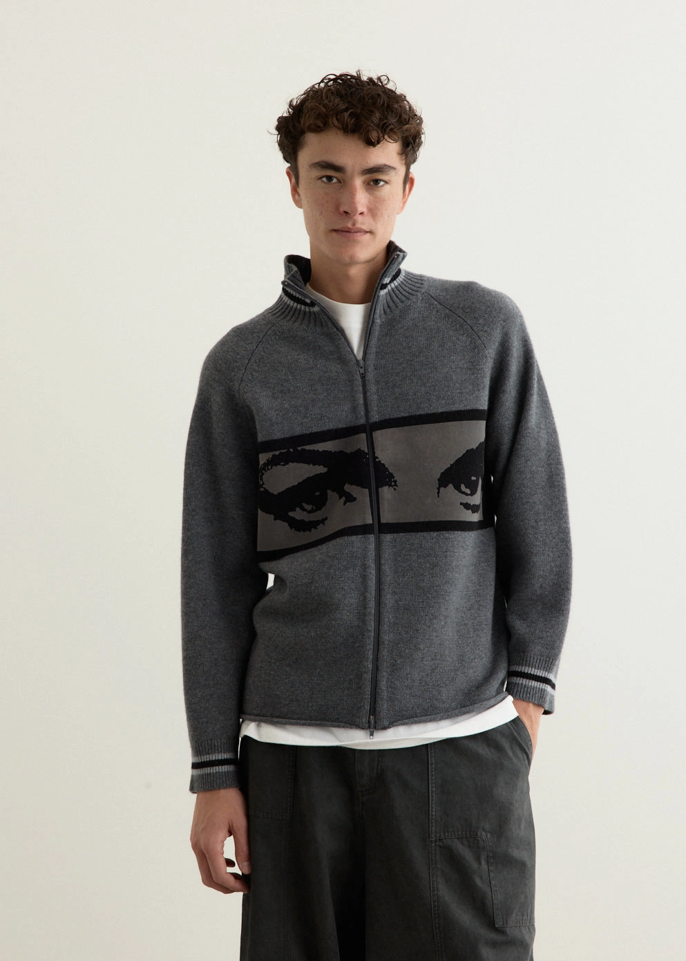 Eyes Zip Thru Knit Jacquard Weave