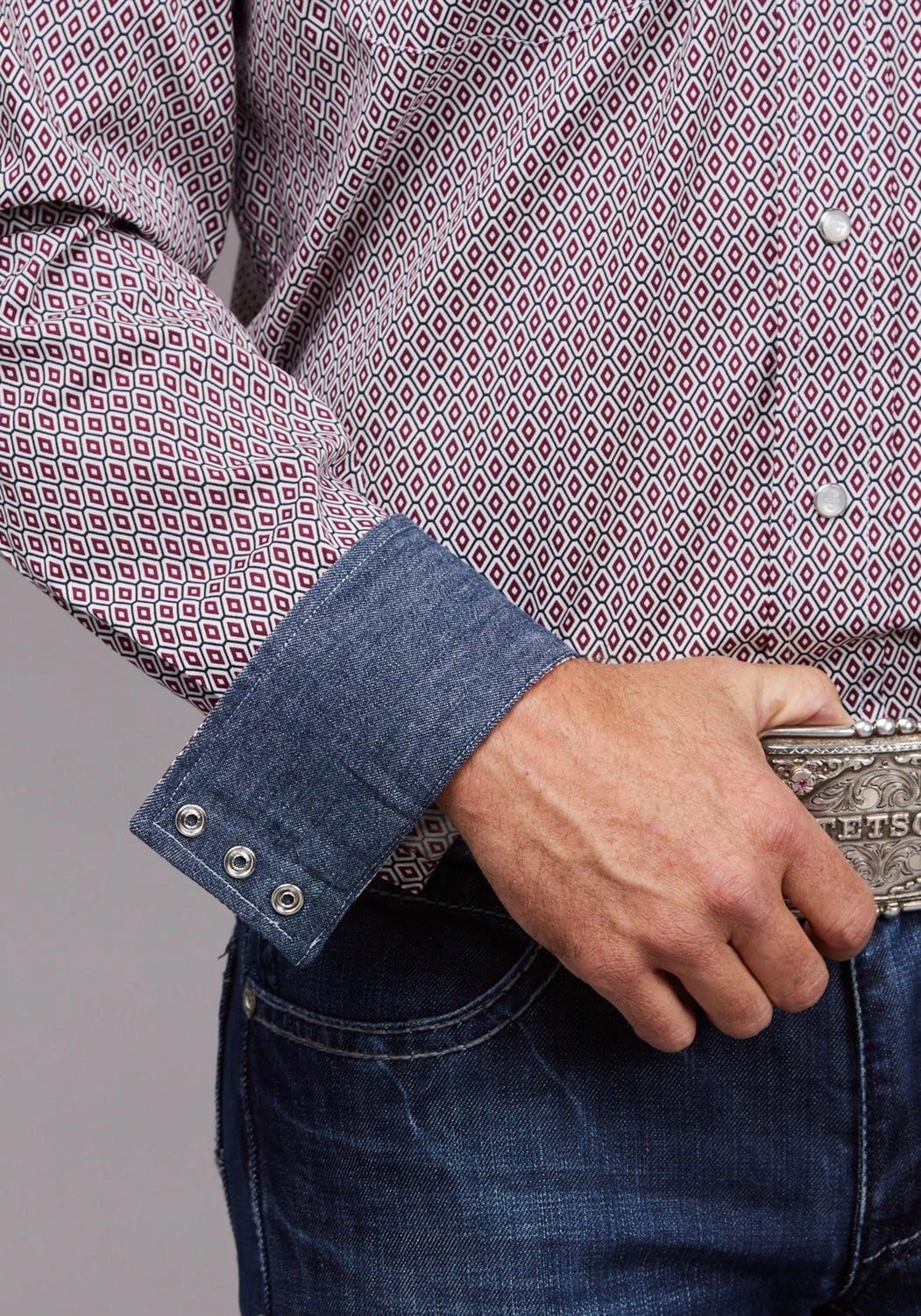 Stetson Mens 2037 Rhombus Diamond Red 100% Cotton L/S Shirt Asymmetrical Cut