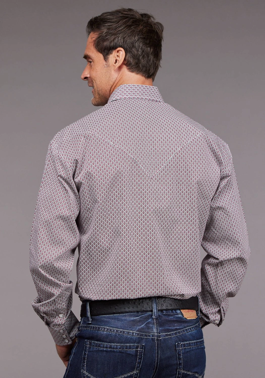 Stetson Mens 2037 Rhombus Diamond Red 100% Cotton L/S Shirt Smooth Finish Breathable Cotton