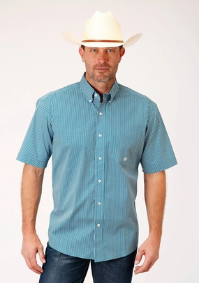 Roper Mens Teal Cotton Blend Arrow Rope BD S/S 1 Pkt Shirt Abrasion Resistant Edging Comfort-First