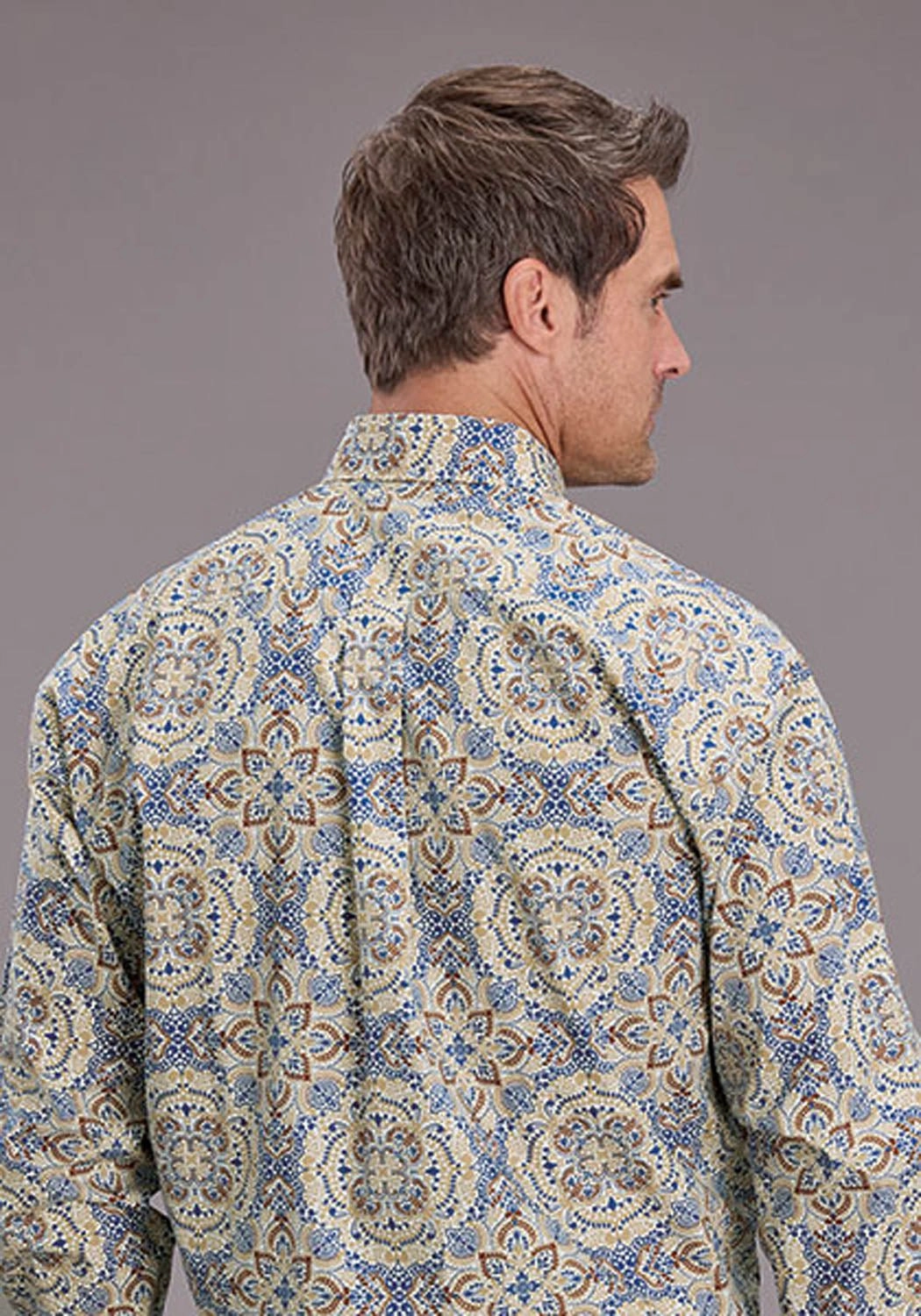 Stetson Mens Summer Medallion Paisley Blue 100% Cotton 1 Pkt L/S Shirt Contemporary Design Reinforced Seams