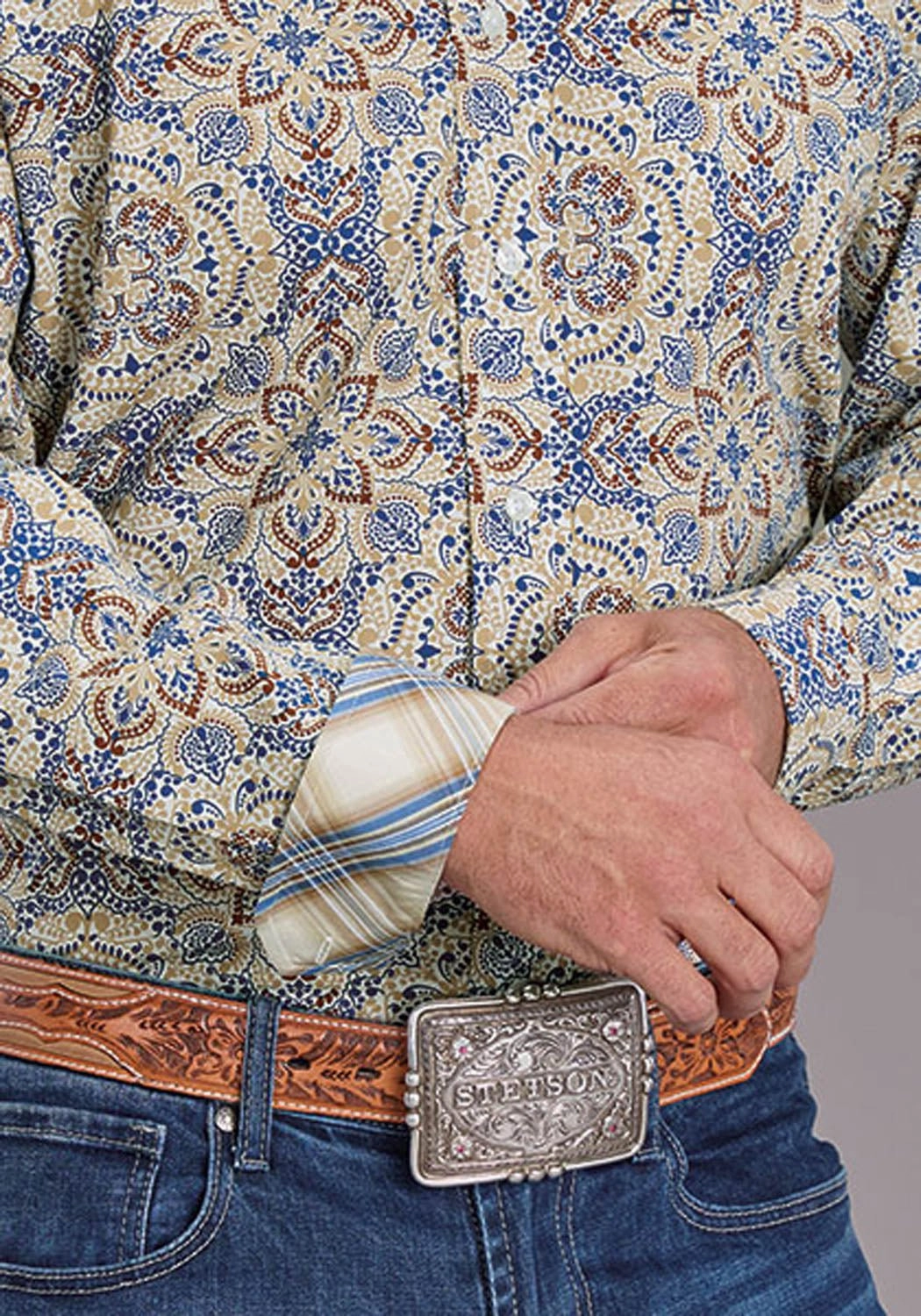 Stetson Mens Summer Medallion Paisley Blue 100% Cotton 1 Pkt L/S Shirt Versatile Look youth trend