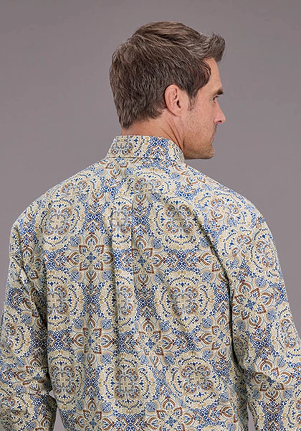 Stetson Mens Summer Medallion Paisley Blue 100% Cotton 1 Pkt L/S Shirt Travelers Choice